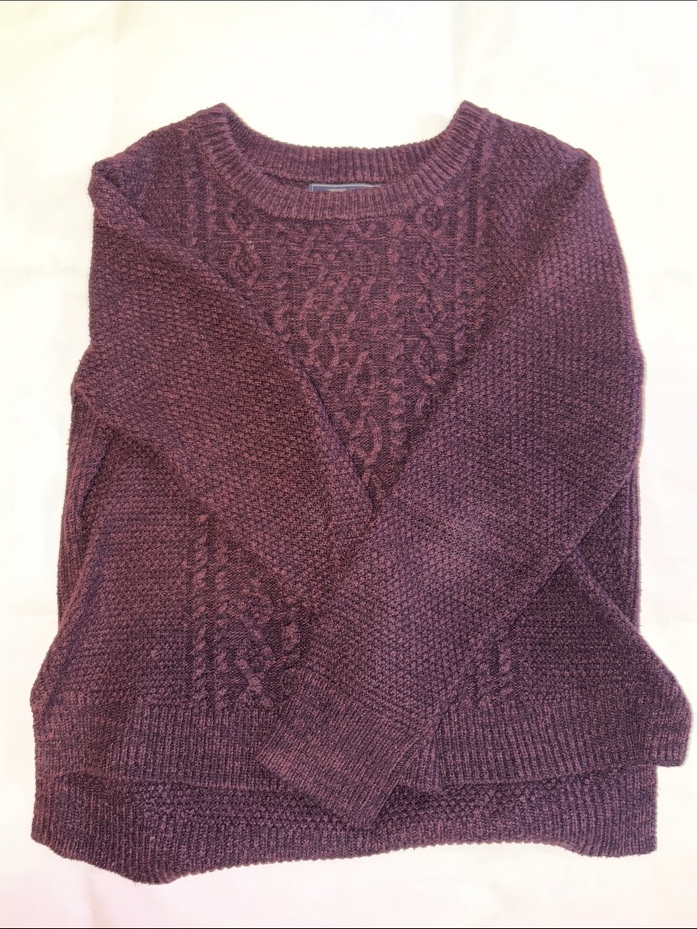 Plum Cable-Knit Crewneck Sweater - Unbranded